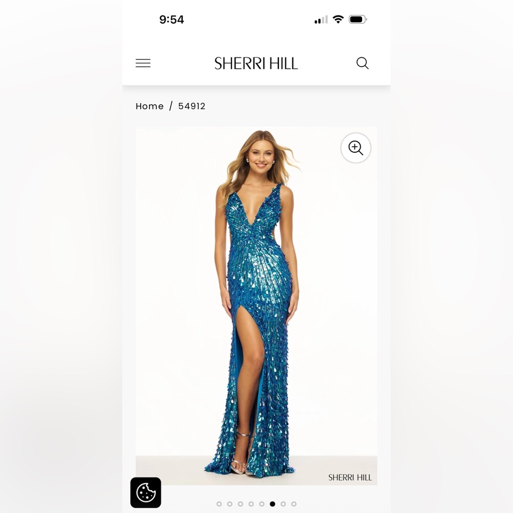 Sherri Hill Teal Blue Sequin V-Neck Prom Dress with High Slit